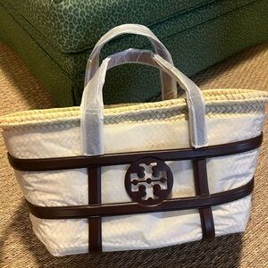 Tory Burch Straw and Brown Leather Tote